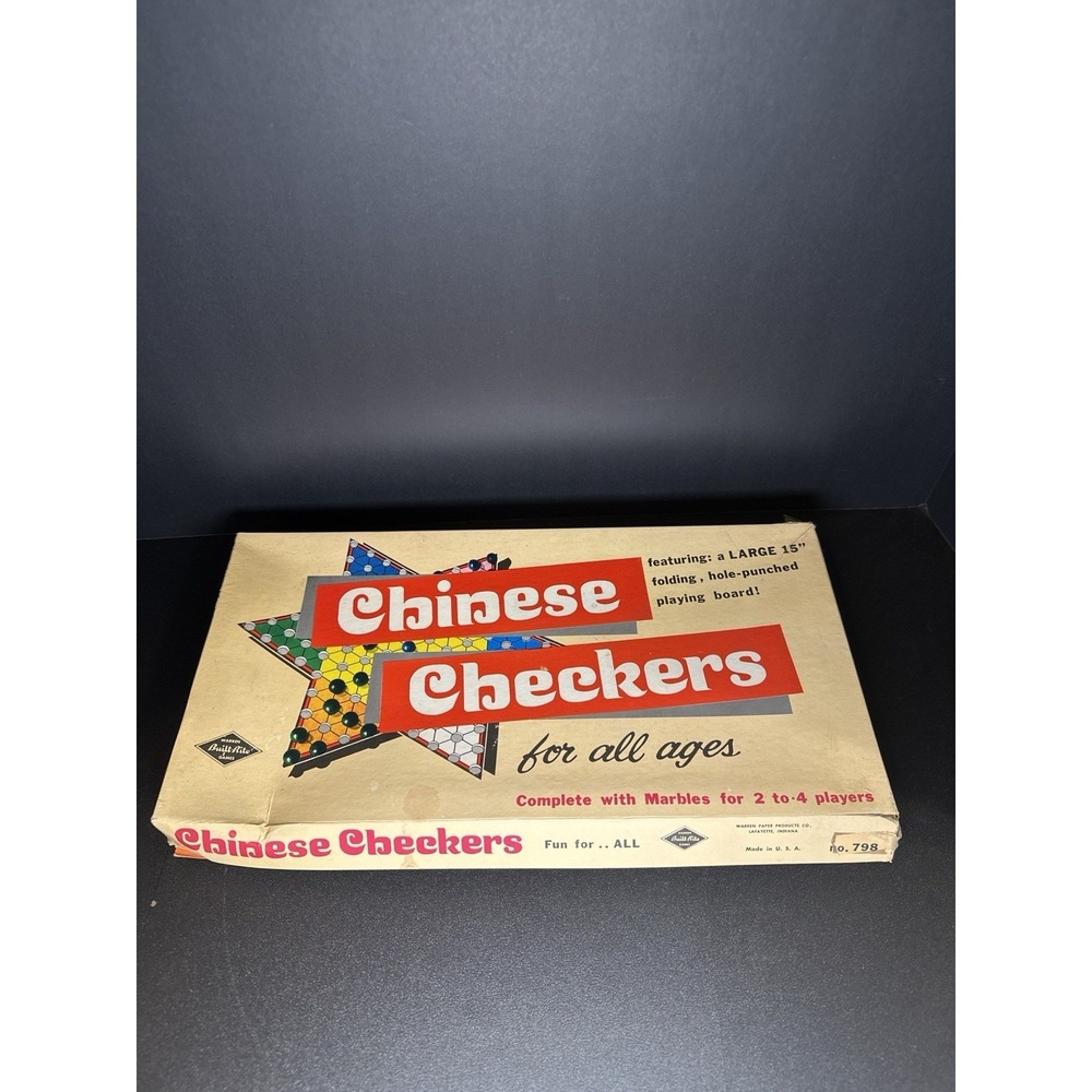 Vintage Warren Paper Chinese Checkers No. 798 15" Folding Board‎ w/ Marbles